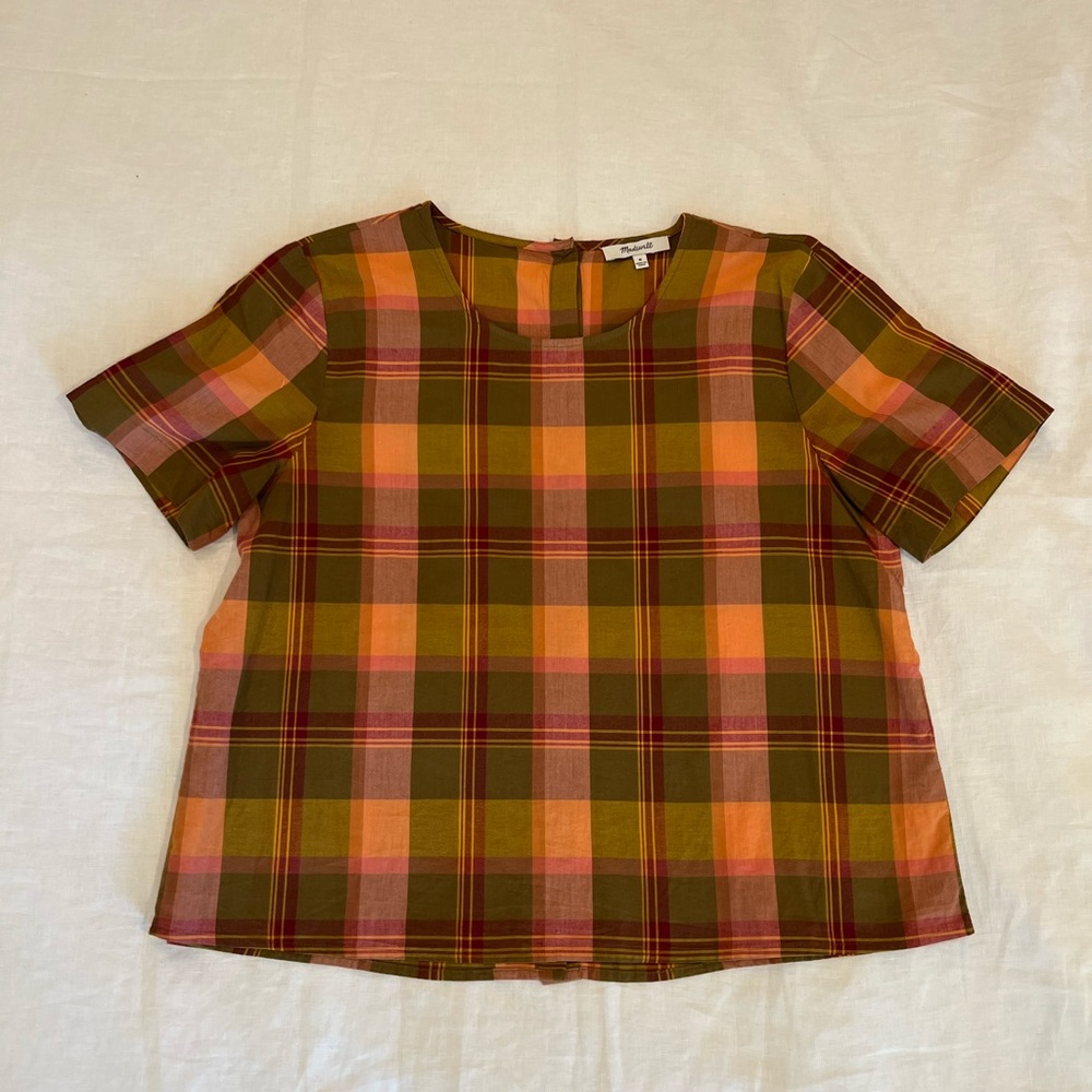 Madewell Plaid Blouse in Green and Pink